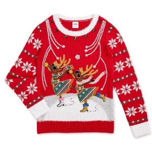 HOLIDAY TIME Reindeer Iceskating Embellished Ugly Christmas Sweater